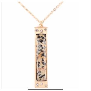 Long animal print natural stone gold Necklace with faux diamond stones